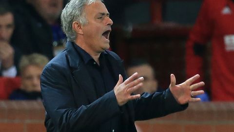 Jose Mourinho shouts instructions to his players in the game against Valencia.