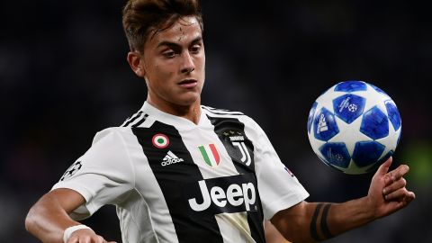 Juventus' Argentine forward Paulo Dybala eyes the ball.