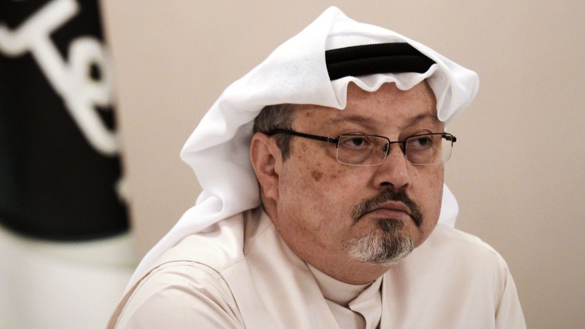 A general manager of Alarab TV, Jamal Khashoggi, looks on during a press conference in the Bahraini capital Manama, on December 15, 2014. The  pan-Arab satellite news broadcaster owned by billionaire Saudi businessman Alwaleed bin Talal will go on air February 1, promising to "break the mould" in a crowded field.AFP PHOTO/ MOHAMMED AL-SHAIKH        (Photo credit should read MOHAMMED AL-SHAIKH/AFP/Getty Images)