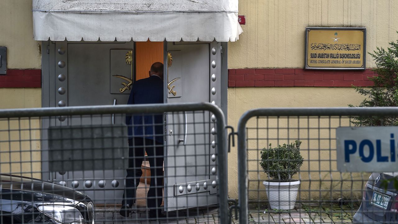 A man enters the Saudi Consulate in Istanbul on Wednesday.