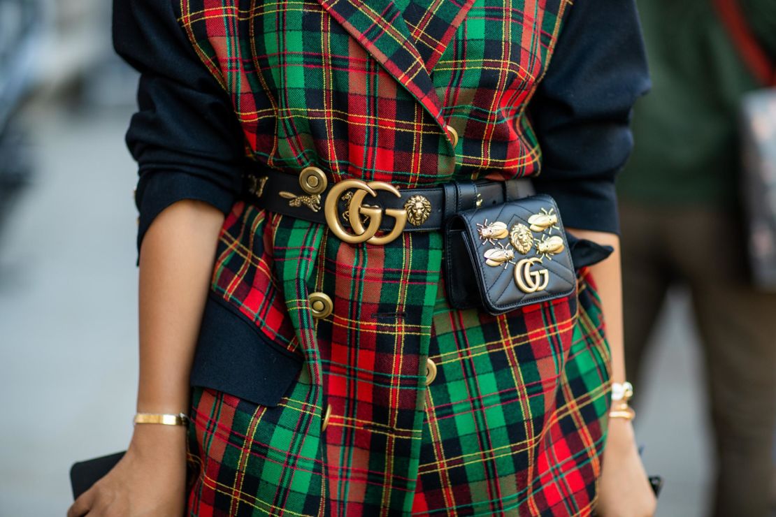 A Gucci bag and belt on display at fashion week in Paris.
