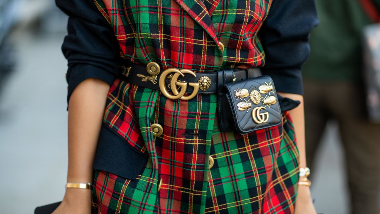 A Gucci bag and belt on display at fashion week in Paris.