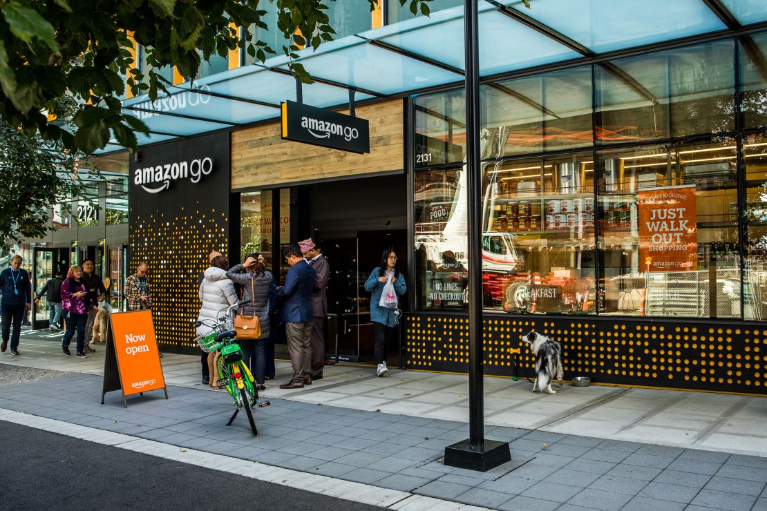 The Amazon Go storefront. Inside, you won't see a single cashier, cash register, or self-service checkout stand.