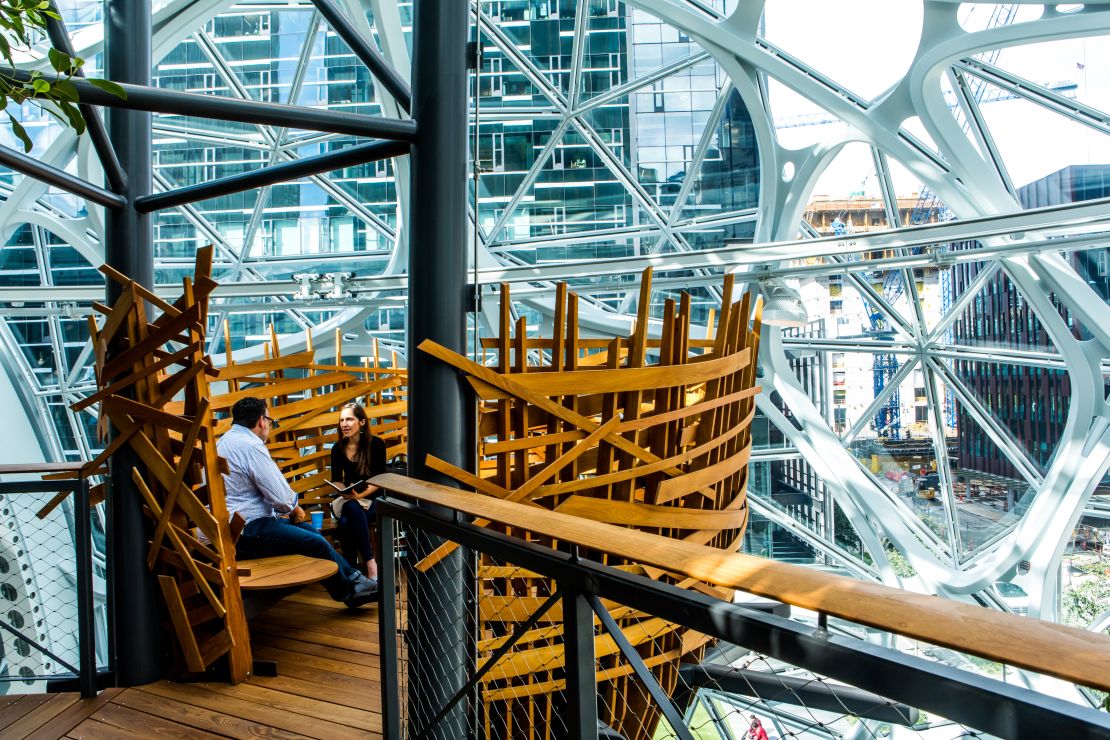 The "bird's nest" is a communal space within the Spheres used for meetings.