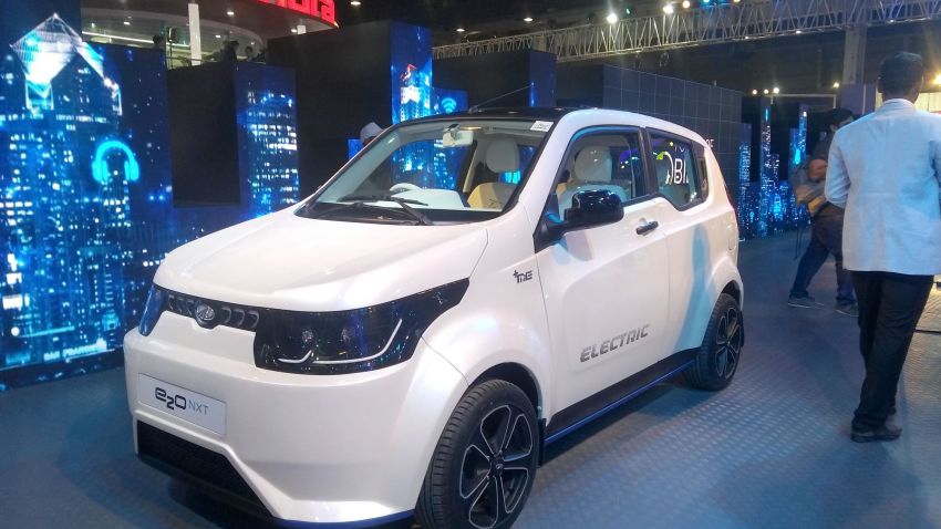 Photo taken on Feb. 7, 2018 shows an electric car exhibited by Indian automaker Mahindra & Mahindra Ltd. in Greater Noida, India. (Kyodo)
==Kyodo
(Photo by Kyodo News via Getty Images)