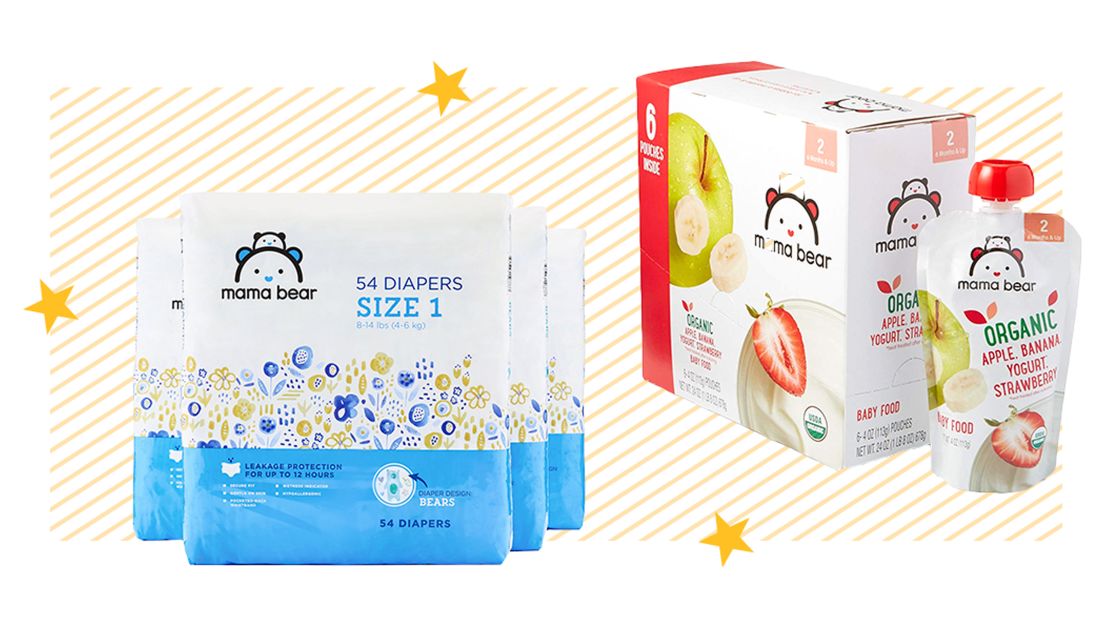 Mama Bear baby wipes and organic food.