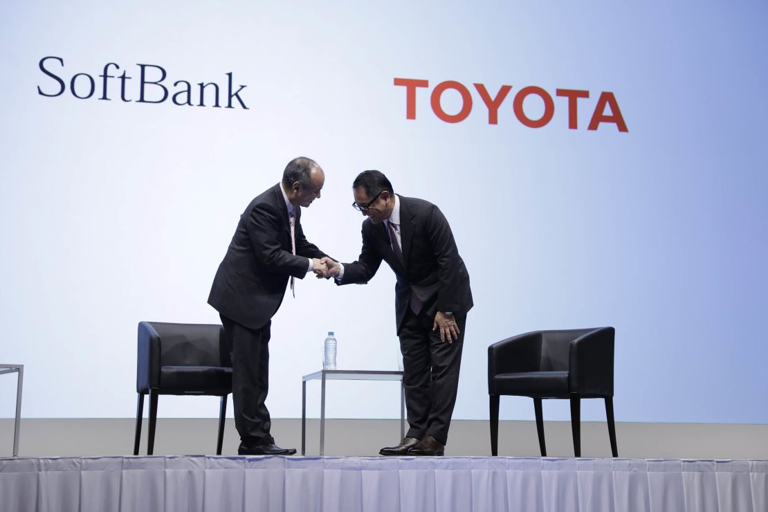 The leaders of SoftBank and Toyota appeared together in Tokyo to announce a new partnership.
