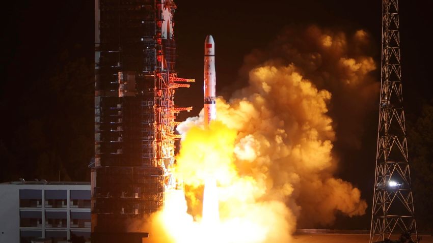 A rocket carrying the Queqiao ("Magpie Bridge") satellite lifts off from Xichang in China's southwestern Sichuan province on May 21, 2018.