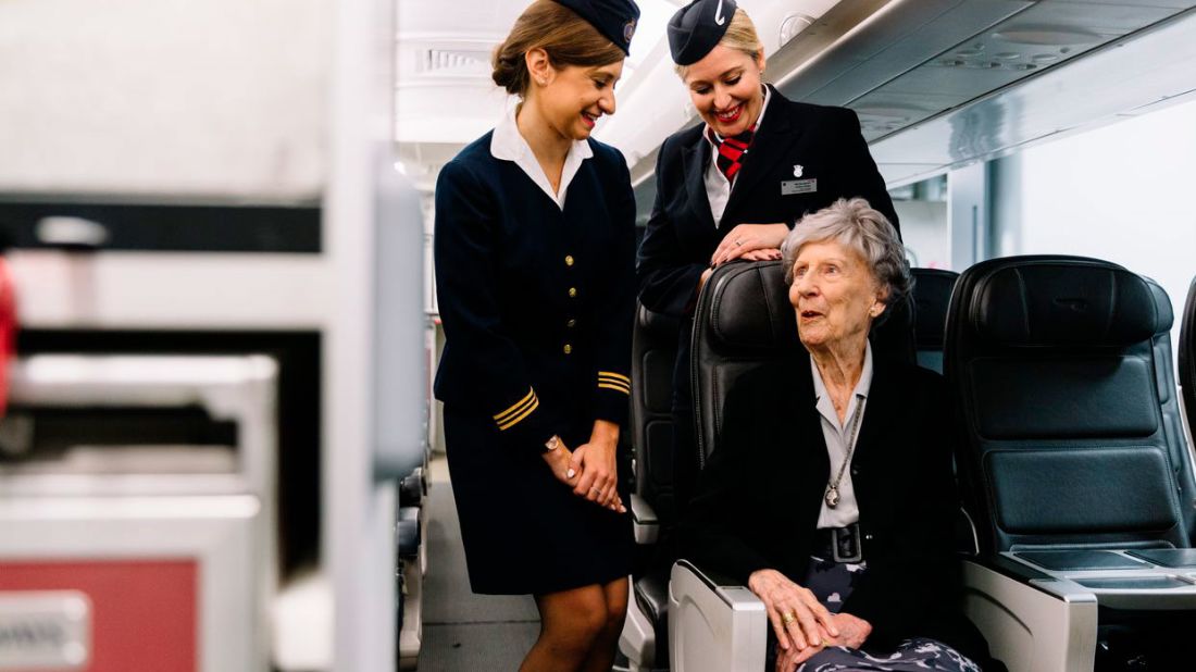 <strong>Aviation milestone: </strong>Former British Overseas Airways Corporation air steward Peggy Thorne, 91, pictured seated, served on the first turbo jet engine flight between New York to London on October 4, 1958.