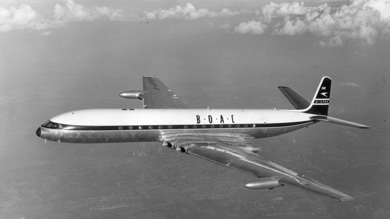 The Comet 4, pictured, was powered by four Rolls Royce Avon jet engines.