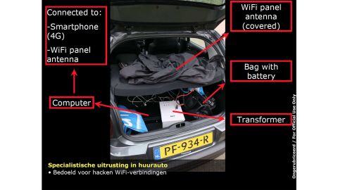 Dutch officials annotated a photo of the trunk of a car they say was used by Russian spies.