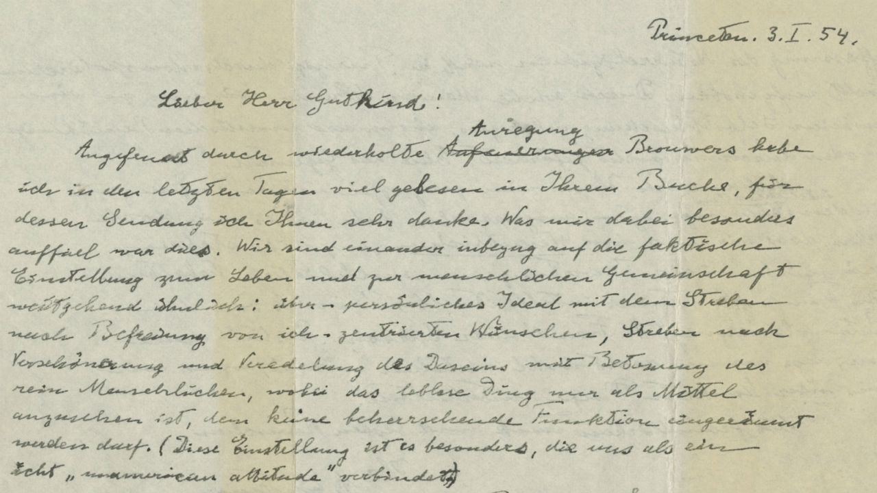 The letter was written in German in 1954, a year before Einstein died.