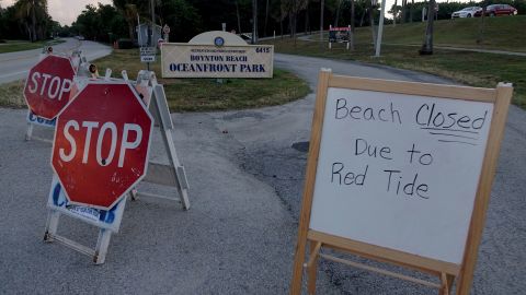 Oceanfront Park in Boynton Beach, Florida, was closed Thursday because of red tide. 