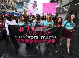 Women who are survivors of sexual harassment, sexual assault, sexual abuse and their supporters protesting during a #MeToo march in Hollywood, in 2017.