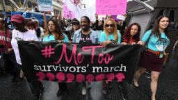 Women who are survivors of sexual harassment, sexual assault, sexual abuse and their supporters protest during a #MeToo march in Hollywood, California on November 12, 2017.
Several hundred women gathered in front of the Dolby Theatre in Hollywood before marching to the CNN building to hold a rally. / AFP PHOTO / Mark RALSTON        (Photo credit should read MARK RALSTON/AFP/Getty Images)