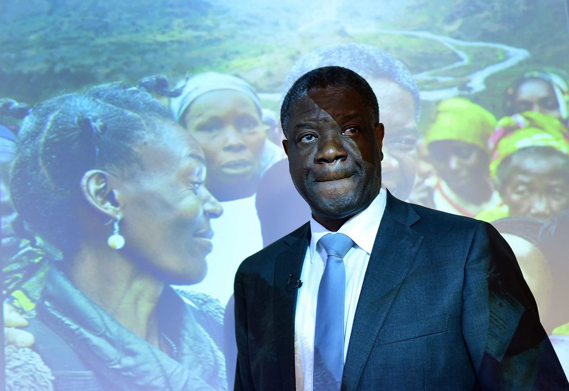 Congolese gynaecologist Denis Mukwege addresses a press conference in Brussels, March 25, 2015.