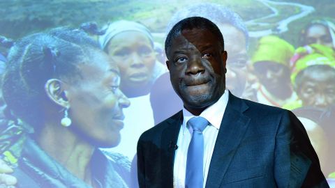 Congolese gynaecologist Denis Mukwege addresses a press conference in Brussels, March 25, 2015.