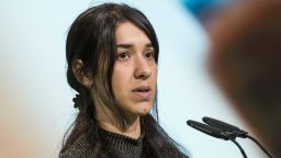 Goodwill Ambassador for the Dignity of Survivors of Human Trafficking of the United Nations Nadia Murad speaks during the federal congress of the German Green Party (Buendnis 90/Die Gruenen) at the Velodrom in Berlin, Germany on June 17, 2017. (Photo by Emmanuele Contini/NurPhoto via Getty Images)