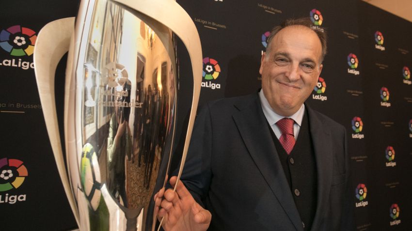 BRUSSELS, BELGIUM - NOVEMBER 28:  La Liga President Javier Tebas attends LaLiga offices inauguration at the Spanish embassy  on November 28, 2017 in Brussels, Belgium.  (Photo by Olivier Matthys/Getty Images)
