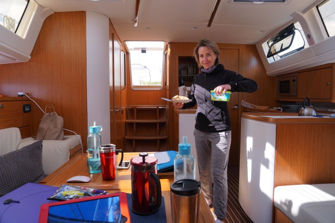 Pollock in the galley of SV Boomerang.