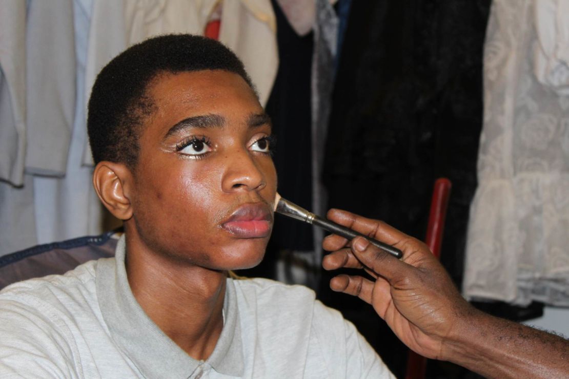 A male model prepares for a photo shoot at Orange Culture's studio in Lagos, Nigeria.