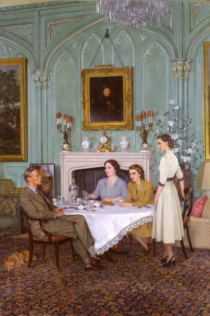 "Conversation Piece at the Royal Lodge, Windsor" (1950) by Sir James Gunn.