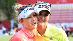 CHONBURI, THAILAND - FEBRUARY 25: Jessica Korda and Nelly Korda of United States celebrate after the Honda LPGA Thailand at Siam Country Club on February 25, 2018 in Chonburi, Thailand.  (Photo by Thananuwat Srirasant/Getty Images)