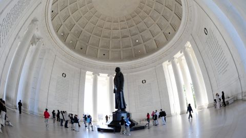 The interior of the Jefferson Memorial features white Georgia marble.