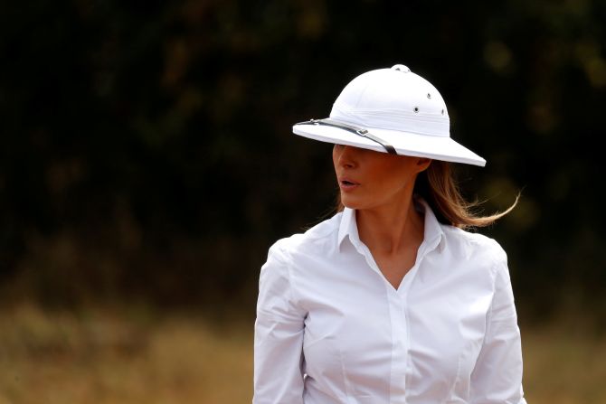 First lady Melania Trump takes a guided safari at Nairobi National Park in Kenya on Friday, October 5. She sparked controversy with her hat, a pristine white pith helmet, <a href="index.php?page=&url=https%3A%2F%2Fwww.cnn.com%2F2018%2F10%2F05%2Fpolitics%2Fmelania-trump-pith-helmet-africa%2Findex.html" target="_blank">which some compared to those worn by colonialists and European militaries throughout Africa.</a>