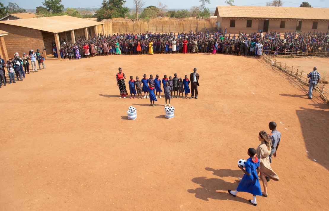 First lady Melania Trump walks across the play ground during her visit to the Chipala Primary School in Lilongwe on October 4, 2018, as she pays a one day visit to the country as part of her solo tour of Africa promoting her children's welfare programme. (Photo by SAUL LOEB / AFP / Getty Images)
