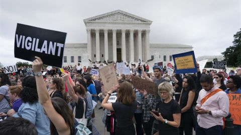 Activists show up Saturday at the US Supreme Court in Washington.