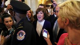 U.S. Senator Susan Collins (R-ME) leaves the Senate floor surrounded by Capitol police and reporters after the Senate voted to confirm the U.S. Supreme Court nomination of Judge Brett Kavanaugh at the U.S. Capitol in Washington, U.S., October 6, 2018.  REUTERS/Jonathan Ernst