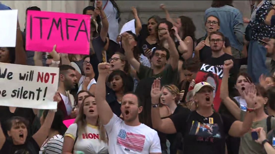 Protesters showed theire disapproval on the Supreme Court steps after Kavanaugh was confirmed.