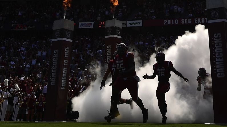 The South Carolina Gamecocks take the field for their football game against the Missouri Tigers at Williams-Brice Stadium on October 6, 2018 in Columbia, South Carolina.