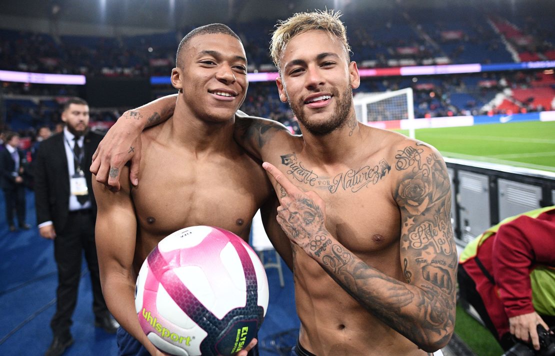 Neymar (R) and Mbappe after PSG's thumping win