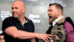 NEW YORK, NY - SEPTEMBER 20: Conor McGregor is held back by UFC President Dana White during the UFC 229 Press Conference at Radio City Music Hall on September 20, 2018 in New York City.  (Photo by Steven Ryan/Getty Images)