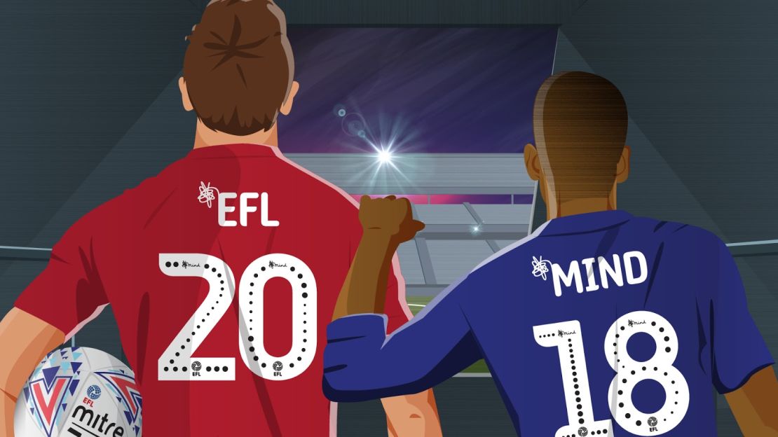 An image promoting the two-year partnership between Mind and the English football league in 2018.