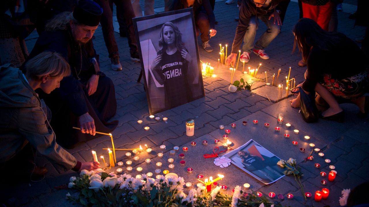 Candlelight vigil in memory of murdered Bulgarian journalist Viktoria Marinova in Sofia.  