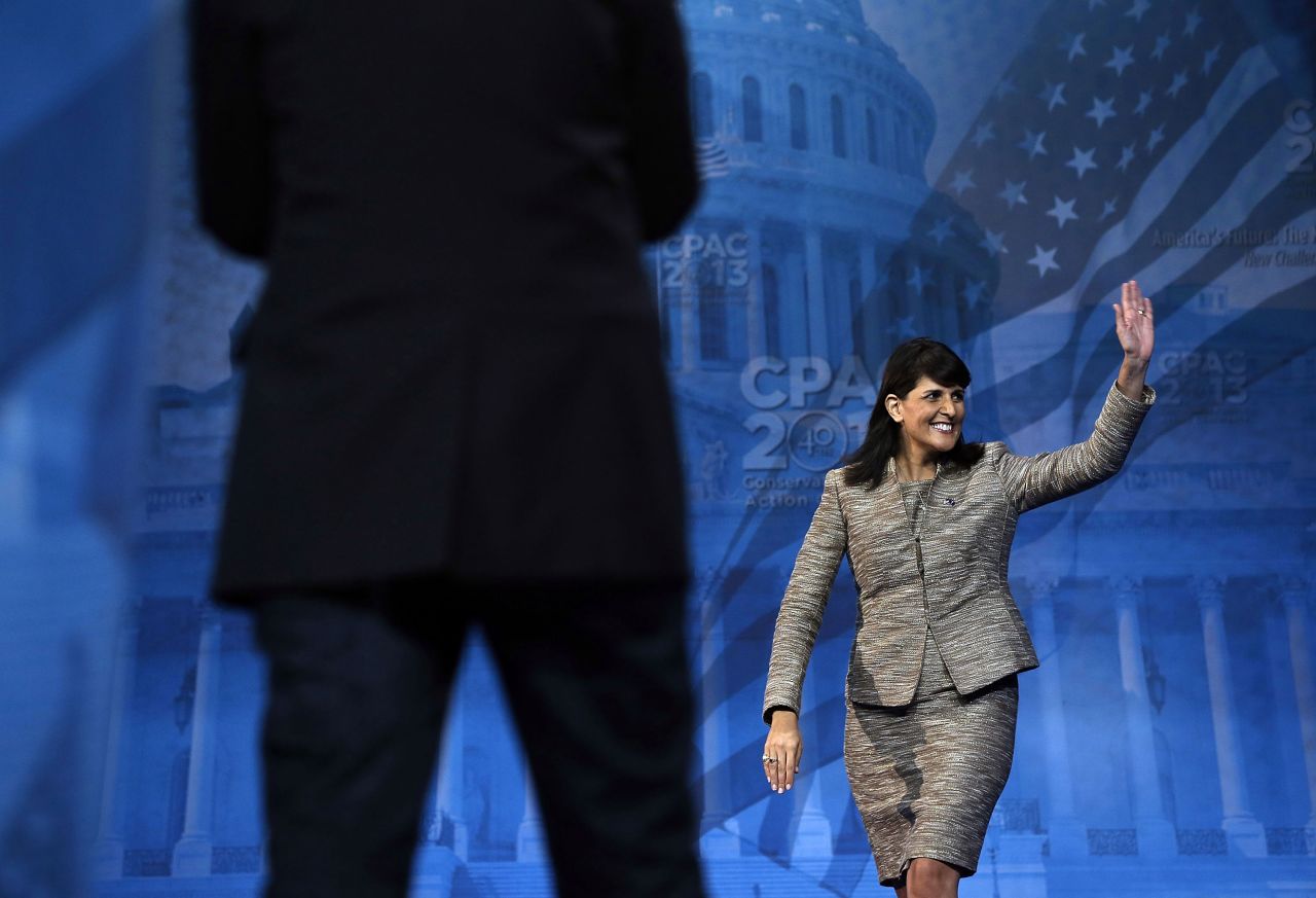 Haley waves to the crowd during the Conservative Political Action Conference in 2013.
