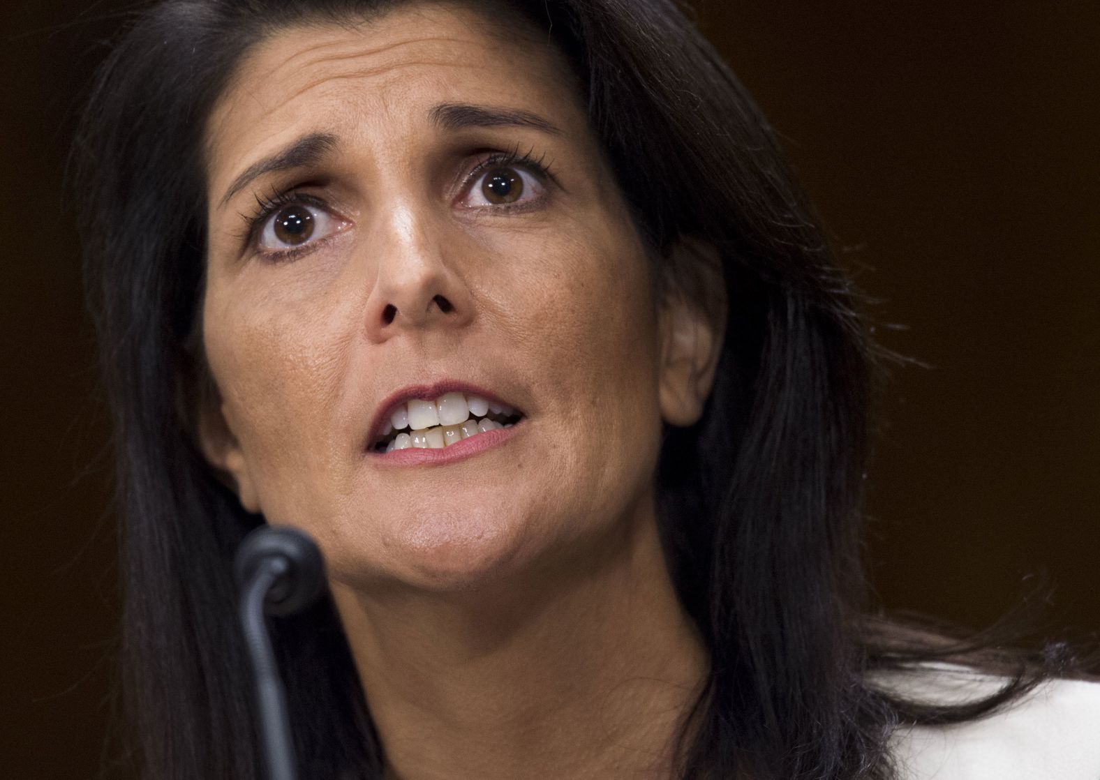 Shortly after his election, Trump tapped Haley to be US ambassador to the United Nations. Here, Haley testifies during her confirmation hearing in January 2017.