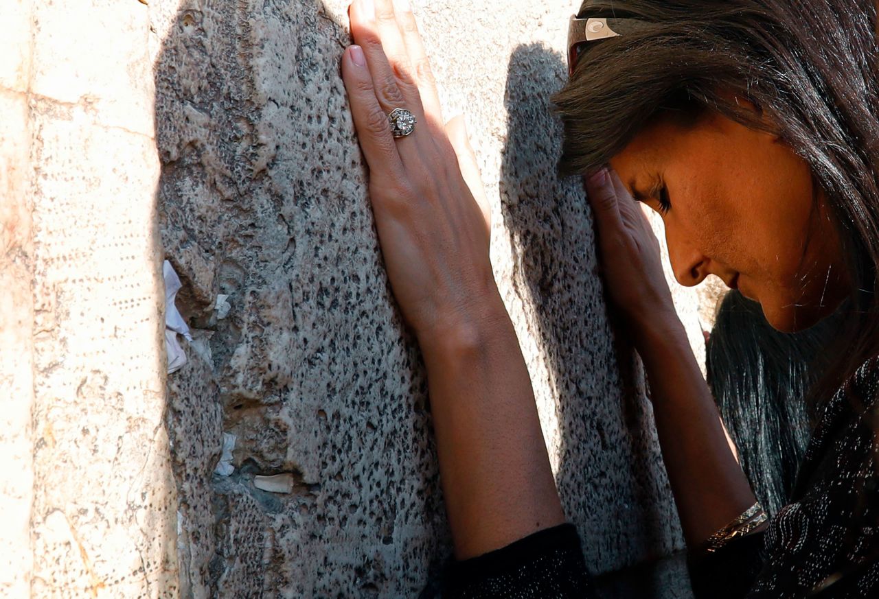 Haley prays at the Western Wall in Jerusalem in June 2017.