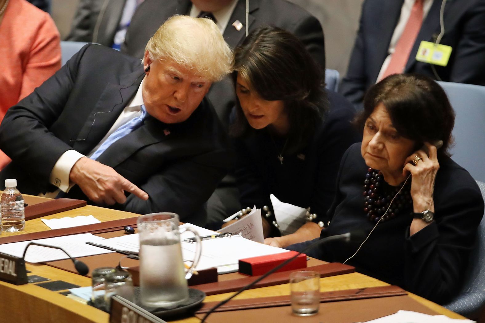 Trump speaks with Haley while chairing a UN Security Council meeting in September 2018.