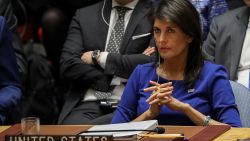 NEW YORK, NY - APRIL 14: United States Ambassador to the United Nations Nikki Haley listens during a United Nations Security Council emergency meeting concerning the situation in Syria, at United Nations headquarters, April 14, 2018 in New York City.  Yesterday the United States and European allies Britain and France launched airstrikes in Syria as punishment for Syrian President Bashar al-Assad's suspected role in last week's chemical weapons attacks that killed upwards of 40 people. (Photo by Drew Angerer/Getty Images)