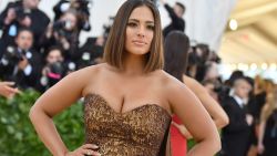Ashley Graham arrives for the 2018 Met Gala on May 7, 2018, at the Metropolitan Museum of Art in New York. - The Gala raises money for the Metropolitan Museum of Arts Costume Institute. The Gala's 2018 theme is Heavenly Bodies: Fashion and the Catholic Imagination.