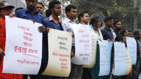 Bangladeshi activists protest the Digital Security Act in Dhaka on February 2, 2018. 