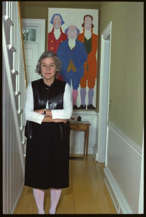 American author Mary McCarthy poses for Wood in 1979. "She has her hands crossed in front of the (founding) fathers of the country, looking just like them," Wood recalls. "Same outfit, white stockings, leather vest. And her arms are crossed."