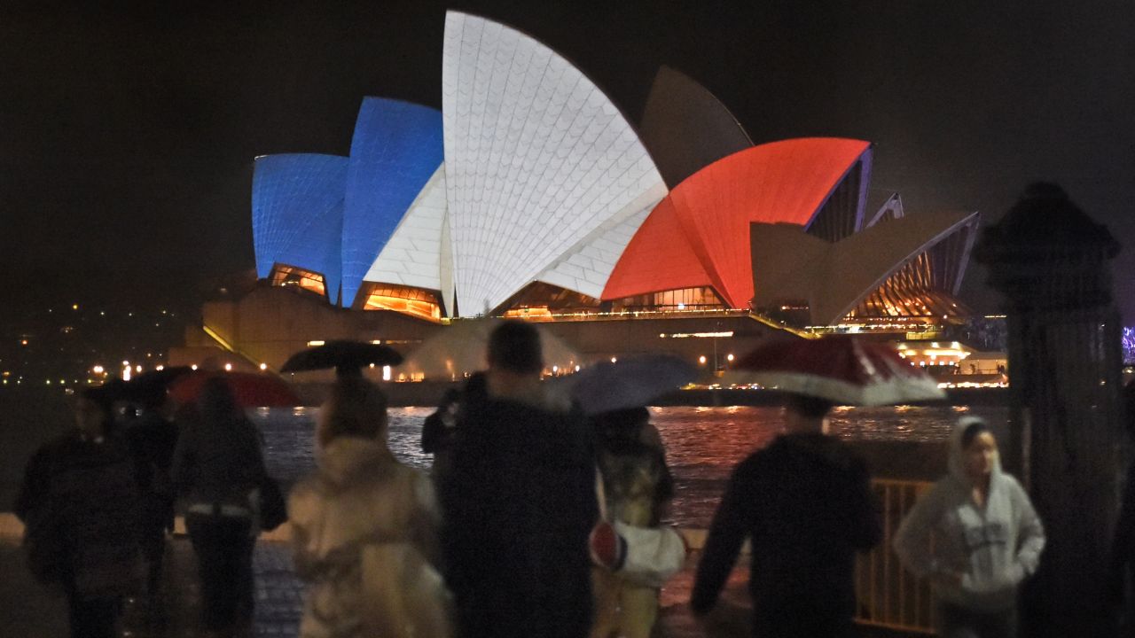 In 2015, the Opera House sails were colored red, white and blue to show solidarity with France after coordinated terror attacks.