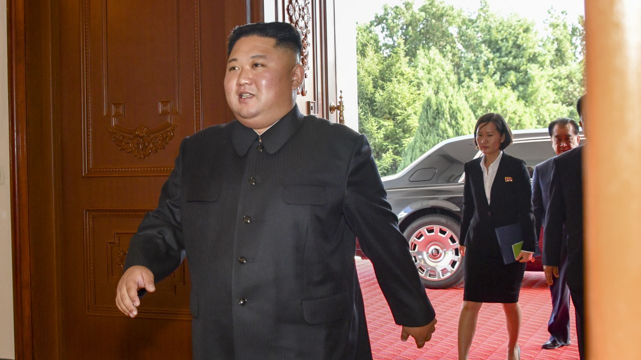 Kim's Rolls Royce could be seen briefly as he greeted Pompeo.