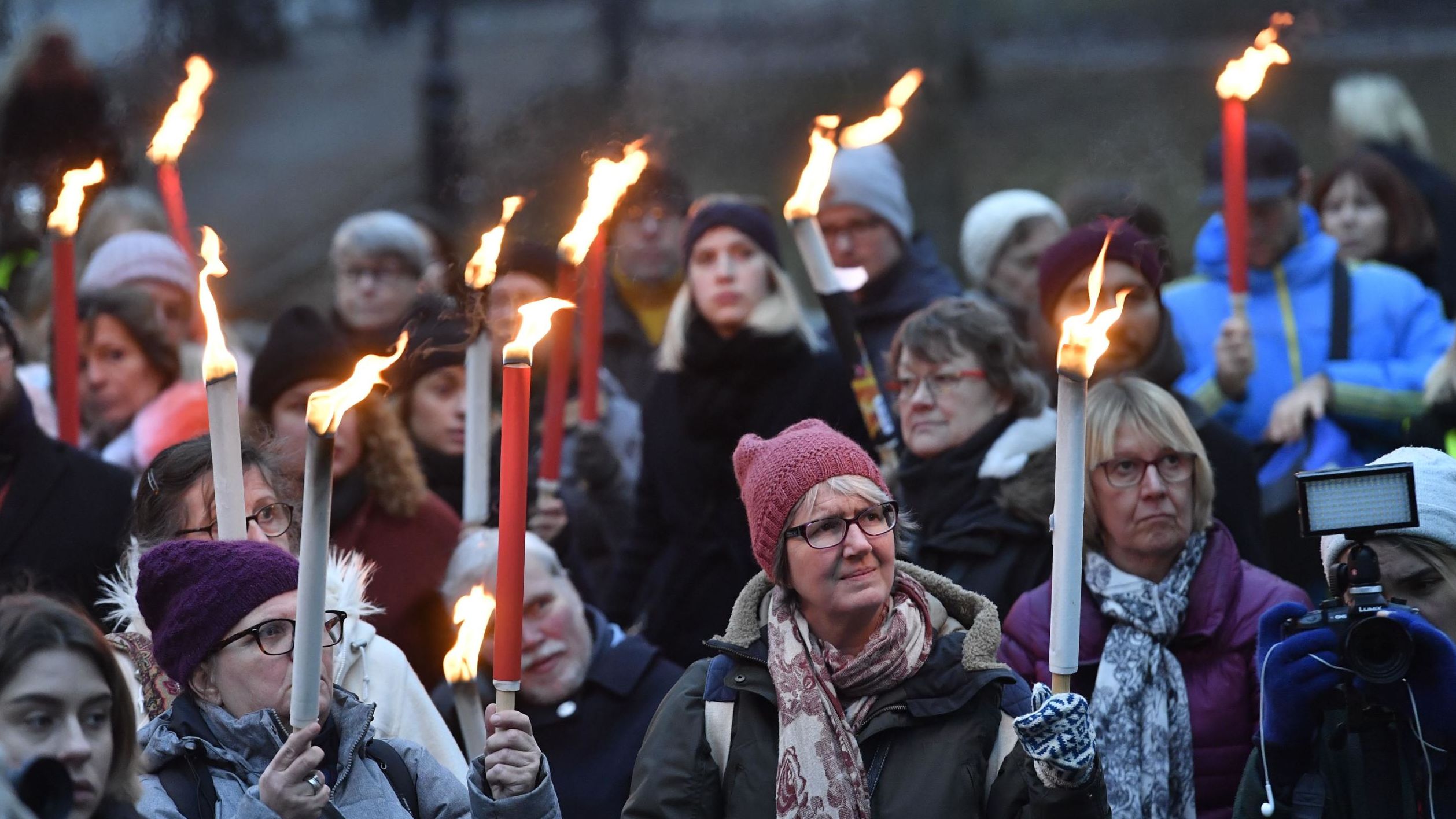 People attend a rally in Stockholm in January in support of #MeToo and all victims of sexual offenses.