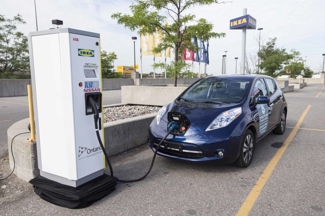 An electric vehicle charging stations at Ikea.